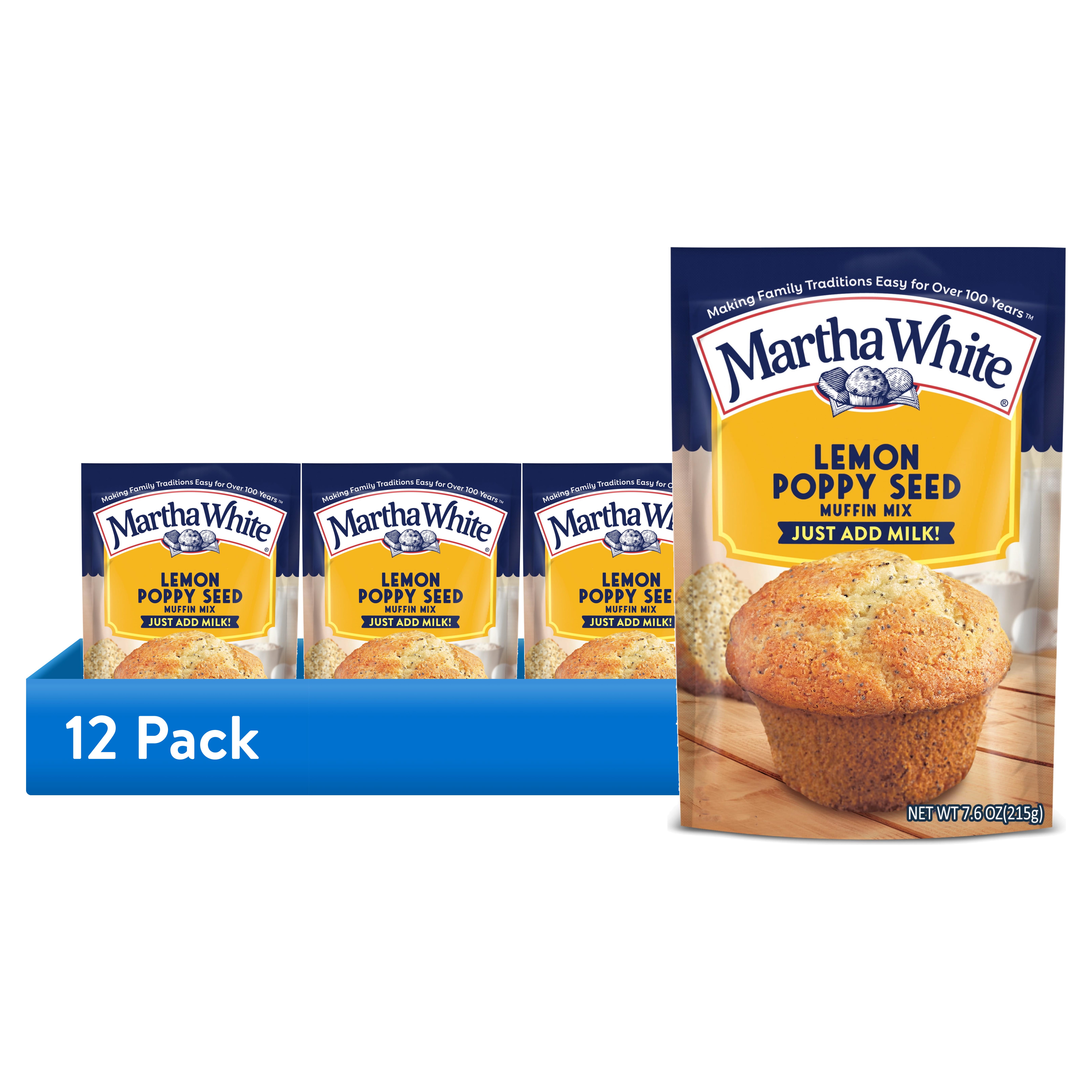(12 pack) Martha White Lemon Poppy Seed Muffin Mix, 7.6 oz Bag