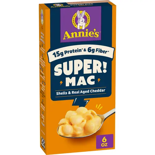 Annie's Super! Mac, Macaroni And Cheese, Shells and Real Aged Cheddar, 6 oz