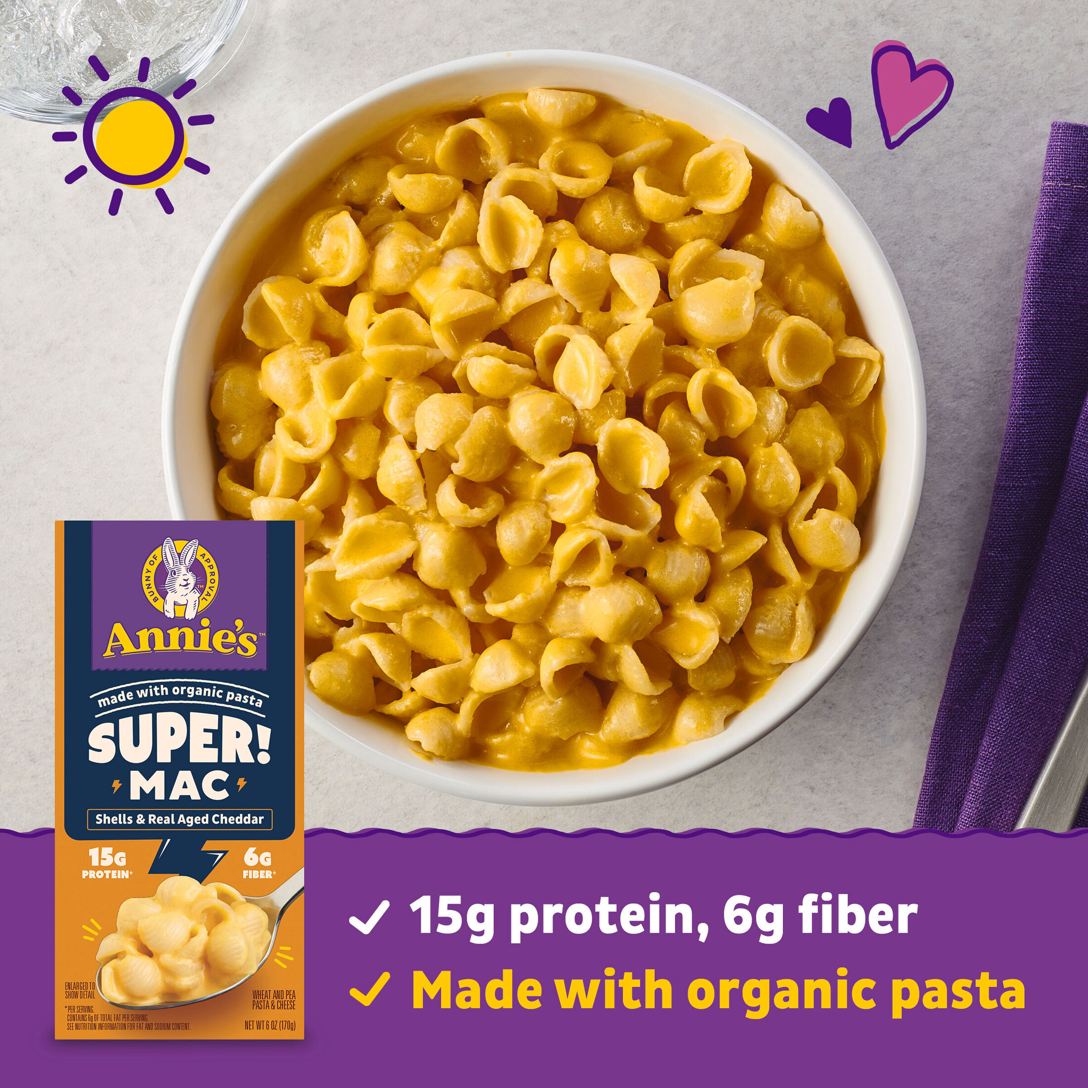 Annie's Super! Mac, Macaroni And Cheese, Shells and Real Aged Cheddar, 6 oz thumbnail 3