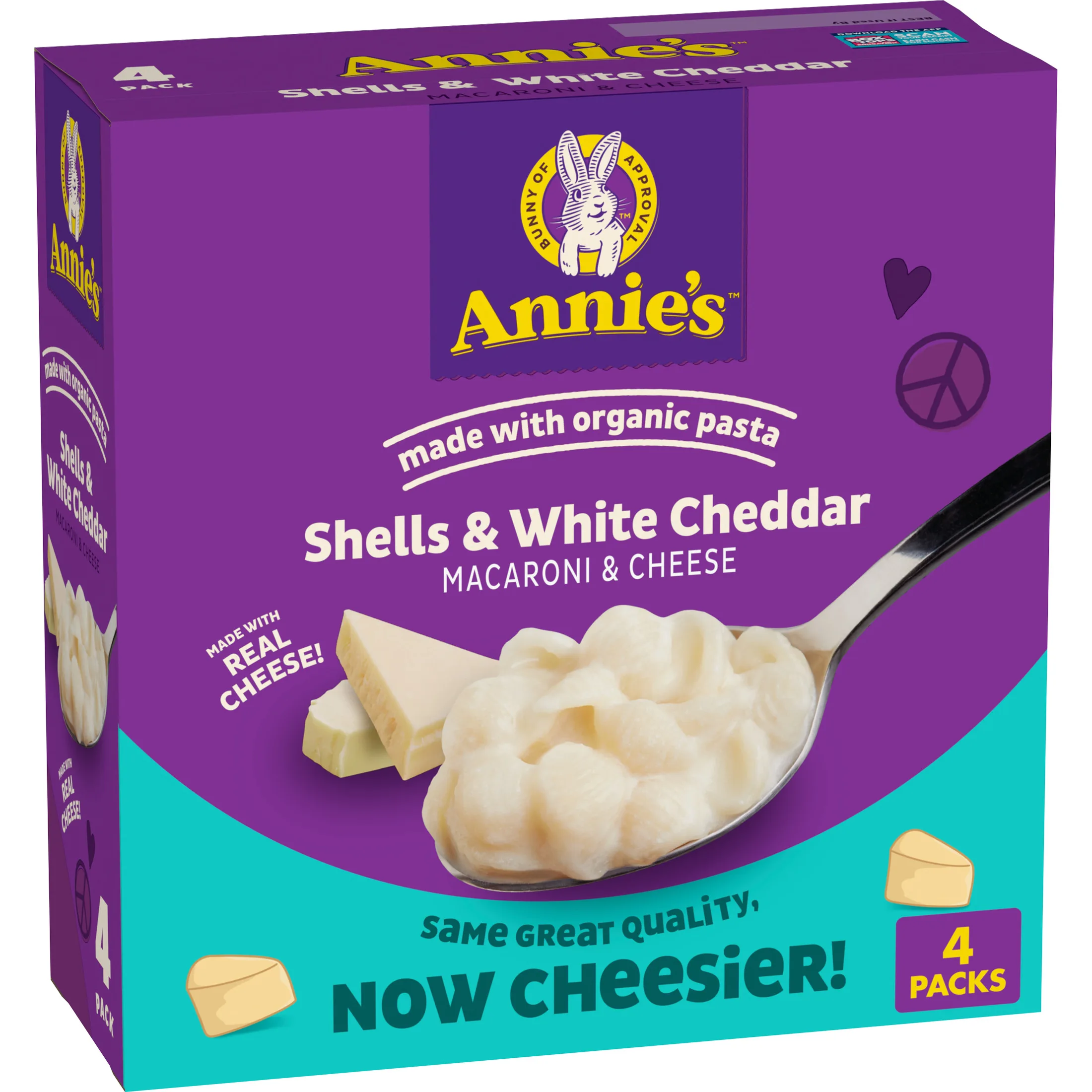 Annie's Shells and White Cheddar Mac and Cheese with Organic Pasta, 4 Ct, 24 oz