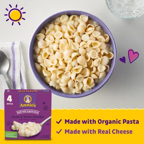 Annie's Shells and White Cheddar Mac and Cheese with Organic Pasta, 4 Ct, 24 oz thumbnail 3