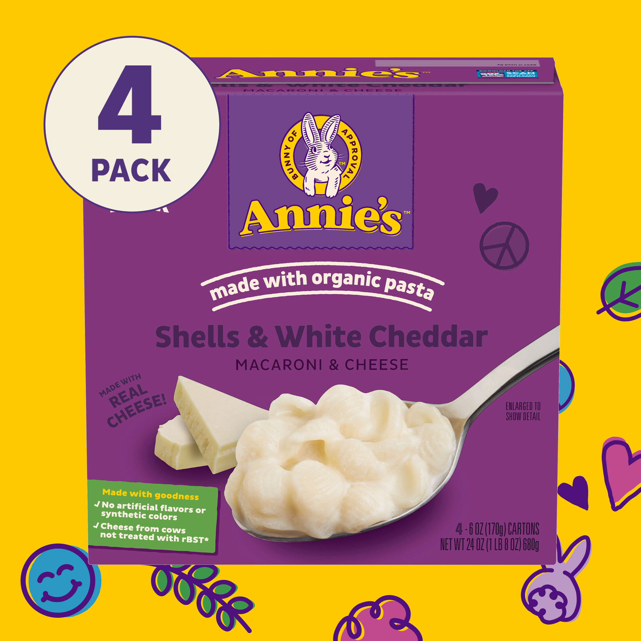 Annie's Shells and White Cheddar Mac and Cheese with Organic Pasta, 4 Ct, 24 oz thumbnail 4