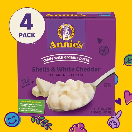 Annie's Shells and White Cheddar Mac and Cheese with Organic Pasta, 4 Ct, 24 oz thumbnail 4