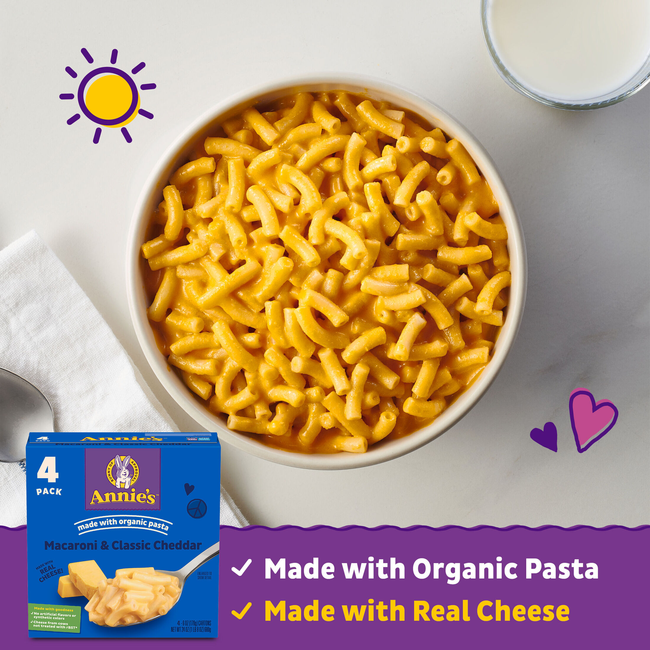 Annie's Macaroni and Cheese, Classic Cheddar with Organic Pasta, 4 Ct, 24 oz thumbnail 4