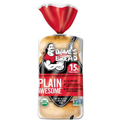 Dave's Killer Bread Plain Awesome Bagels, Organic Bagels, 15g Whole Grains per Bagel, 5 Count