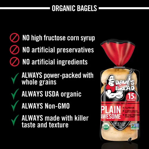 Dave's Killer Bread Plain Awesome Bagels, Organic Bagels, 15g Whole Grains per Bagel, 5 Count thumbnail 4