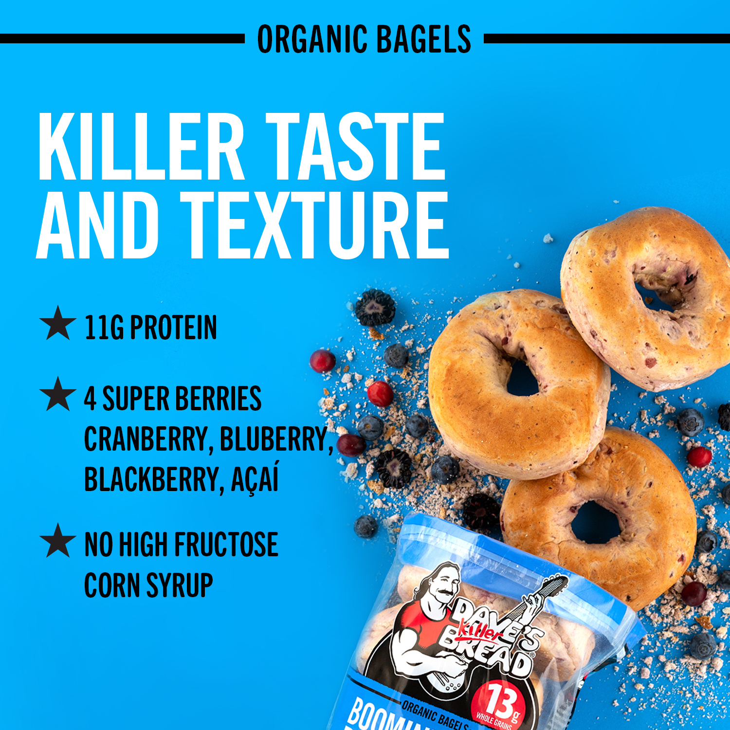 Dave's Killer Bread Boomin' Berry Organic Bagels, 16.75 oz, 5 Ct, Shelf-Stable thumbnail 2
