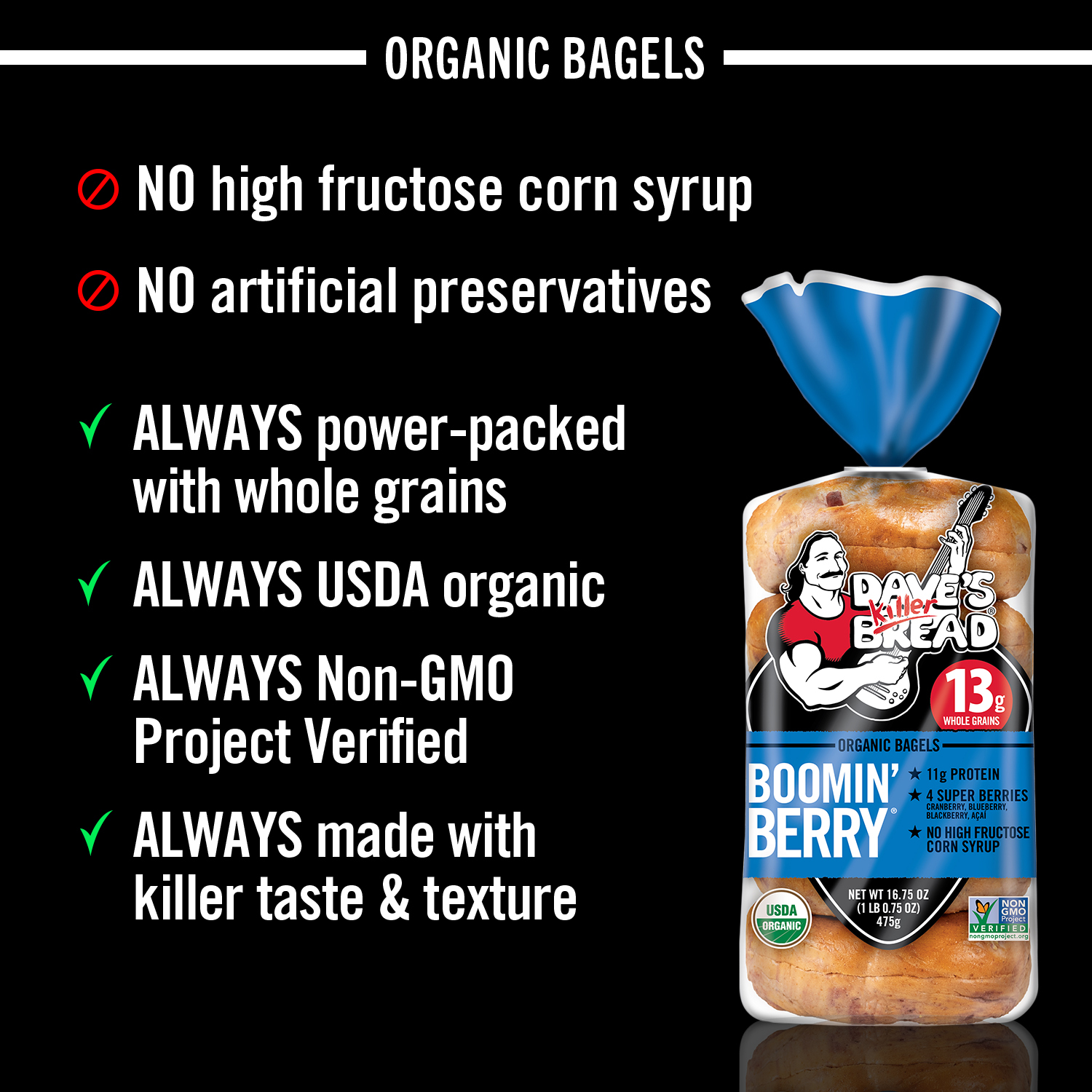 Dave's Killer Bread Boomin' Berry Organic Bagels, 16.75 oz, 5 Ct, Shelf-Stable thumbnail 4