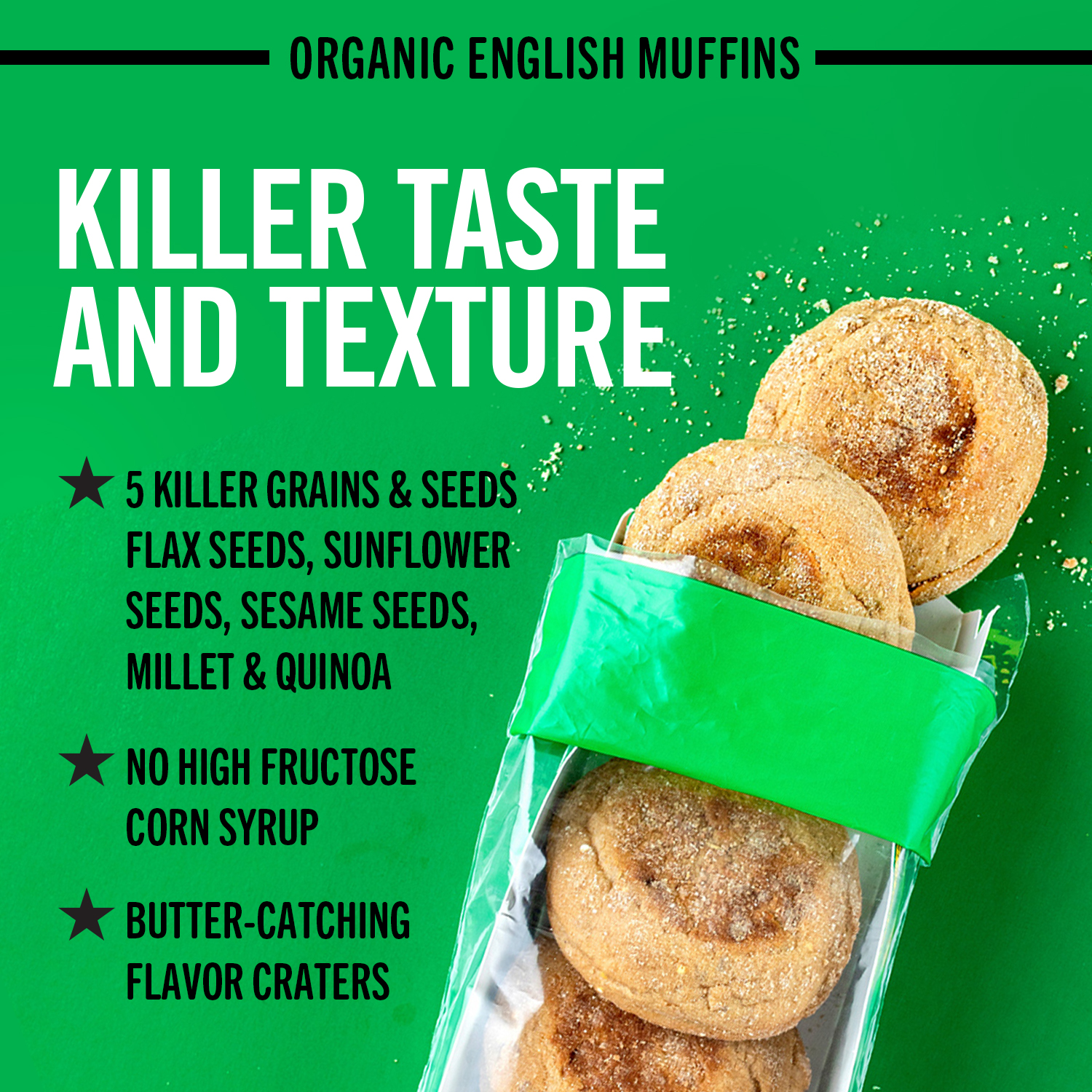 Dave's Killer Bread Rockin' Grains English Muffins, Organic Whole Grain English Muffins, 6 Count thumbnail 2