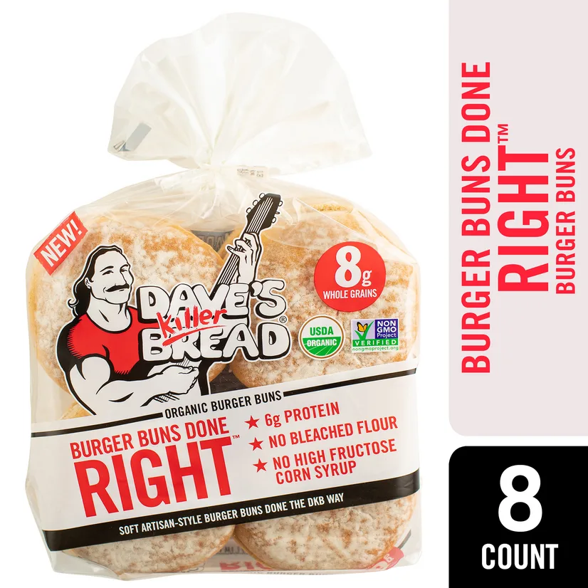 Dave's Killer Bread Burger Buns Done Right, Organic Hamburger Buns, 8 Ct,  17.6 oz, Shelf-Stable
