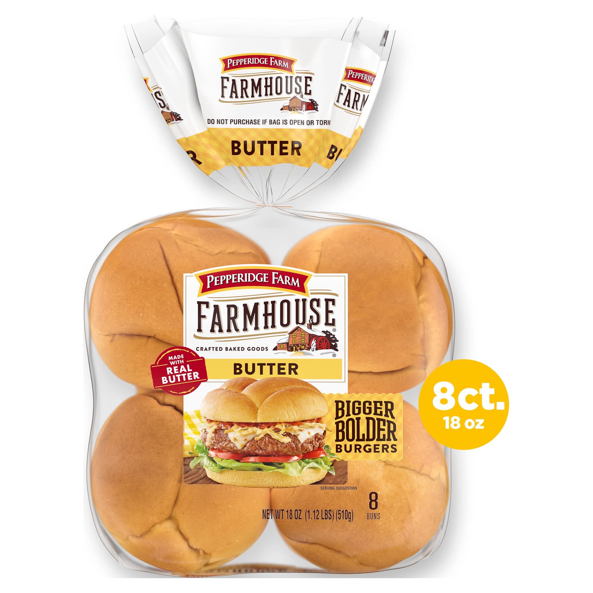 Pepperidge Farm Farmhouse Butter Hamburger Buns, 8-Pack Bag