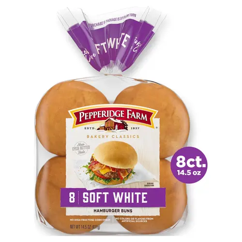 Pepperidge Farm Soft White Hamburger Buns, 8-Pack Bag