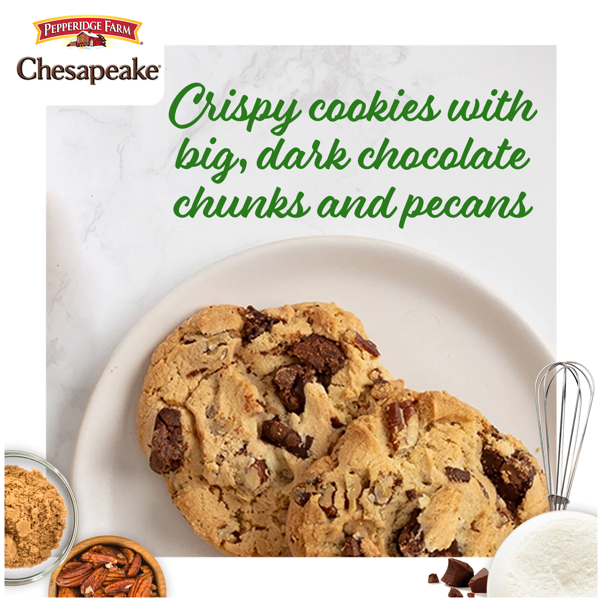 Pepperidge Farm Chesapeake Crispy Dark Chocolate Pecan Cookies, 7.2 oz Bag (8 Cookies) thumbnail 2