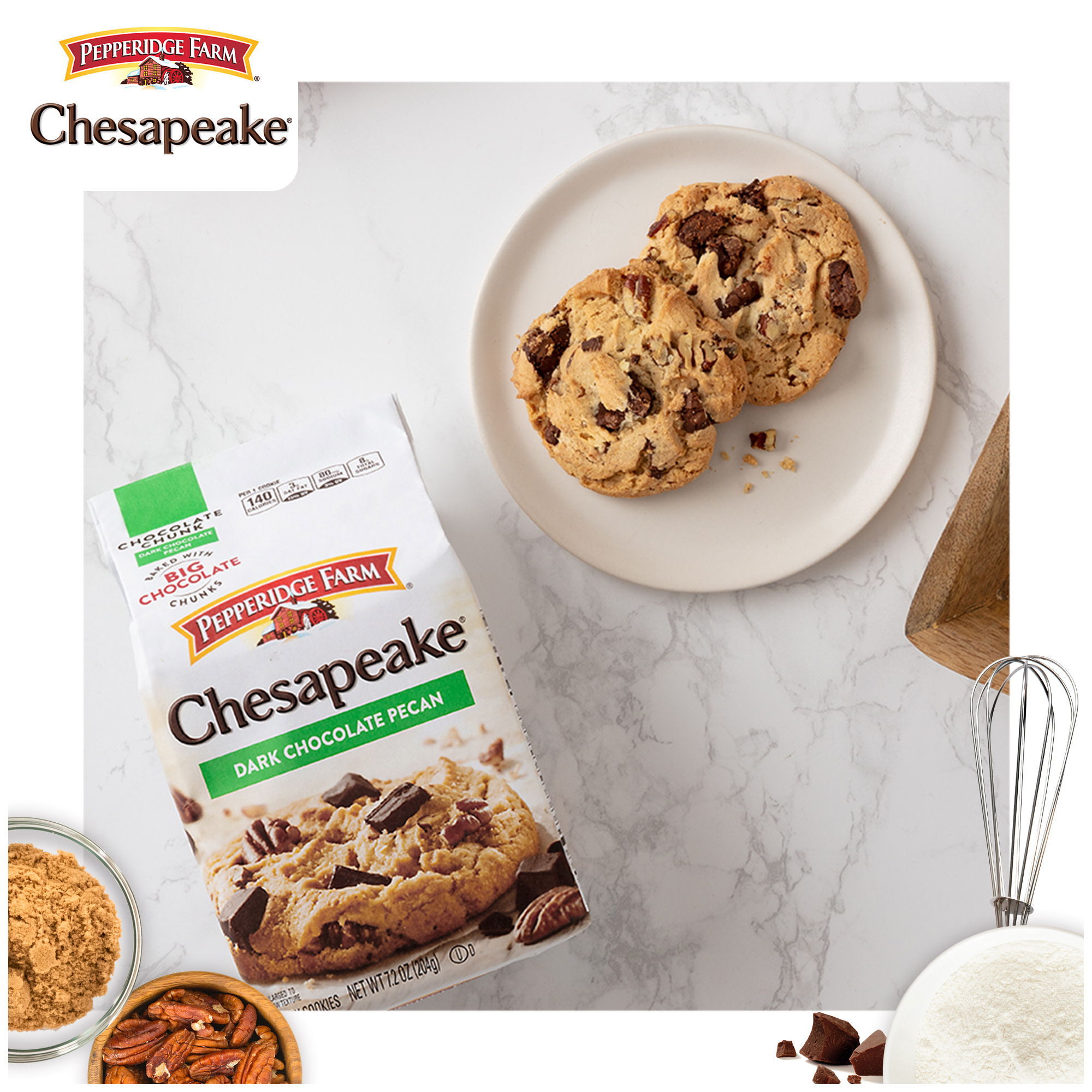 Pepperidge Farm Chesapeake Crispy Dark Chocolate Pecan Cookies, 7.2 oz Bag (8 Cookies) thumbnail 3
