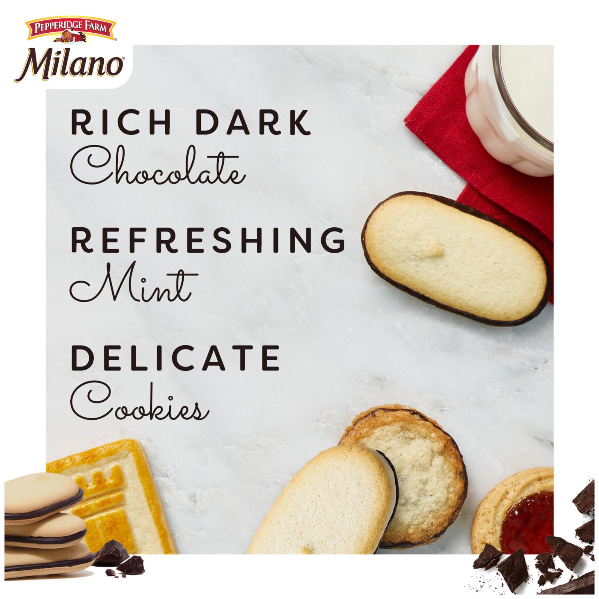 Pepperidge Farm Milano Mint Chocolate Cookies, 7 oz Bag (15 Cookies) thumbnail 2