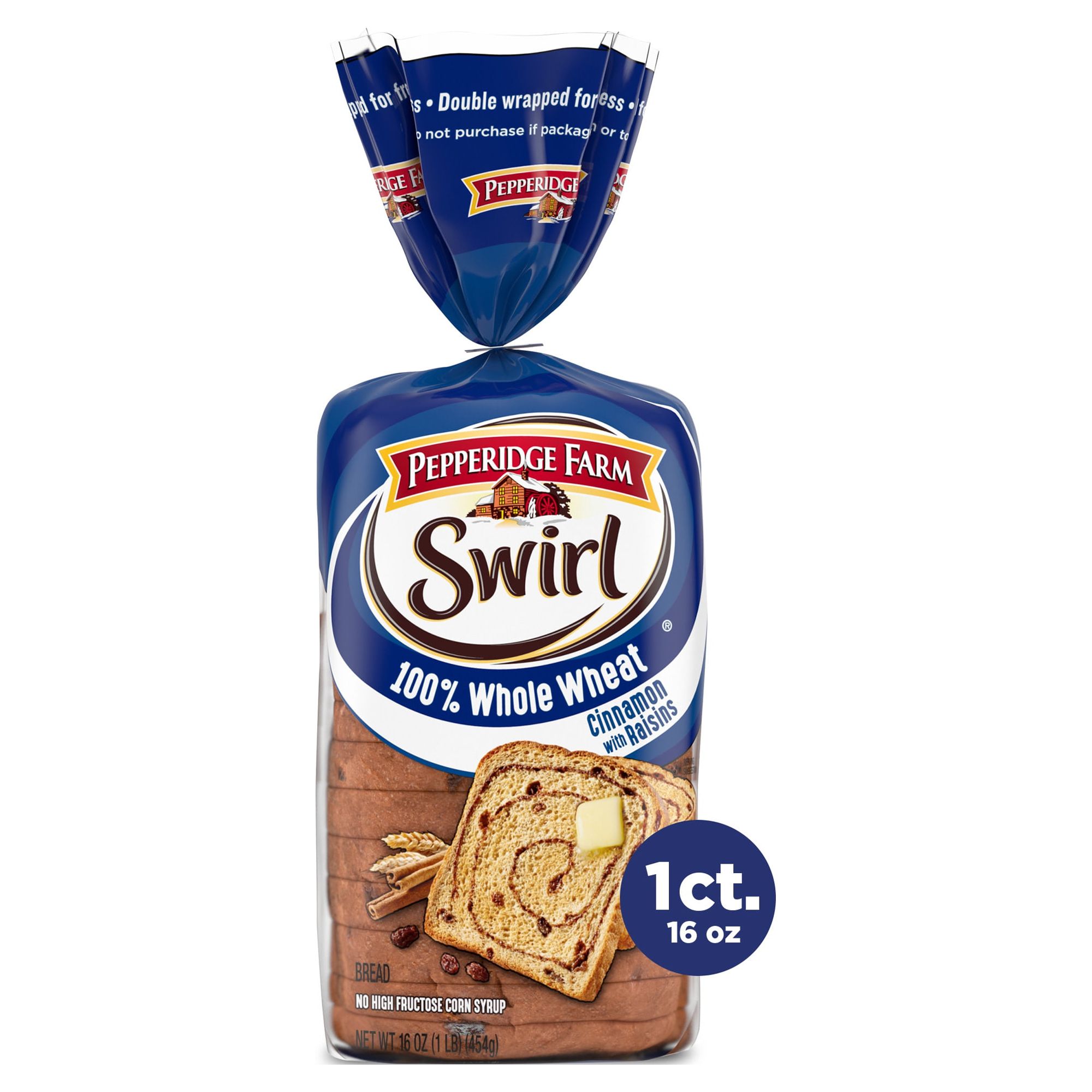 Pepperidge Farm Swirl 100% Whole Wheat Cinnamon with Raisins Breakfast Bread, 16 oz Loaf