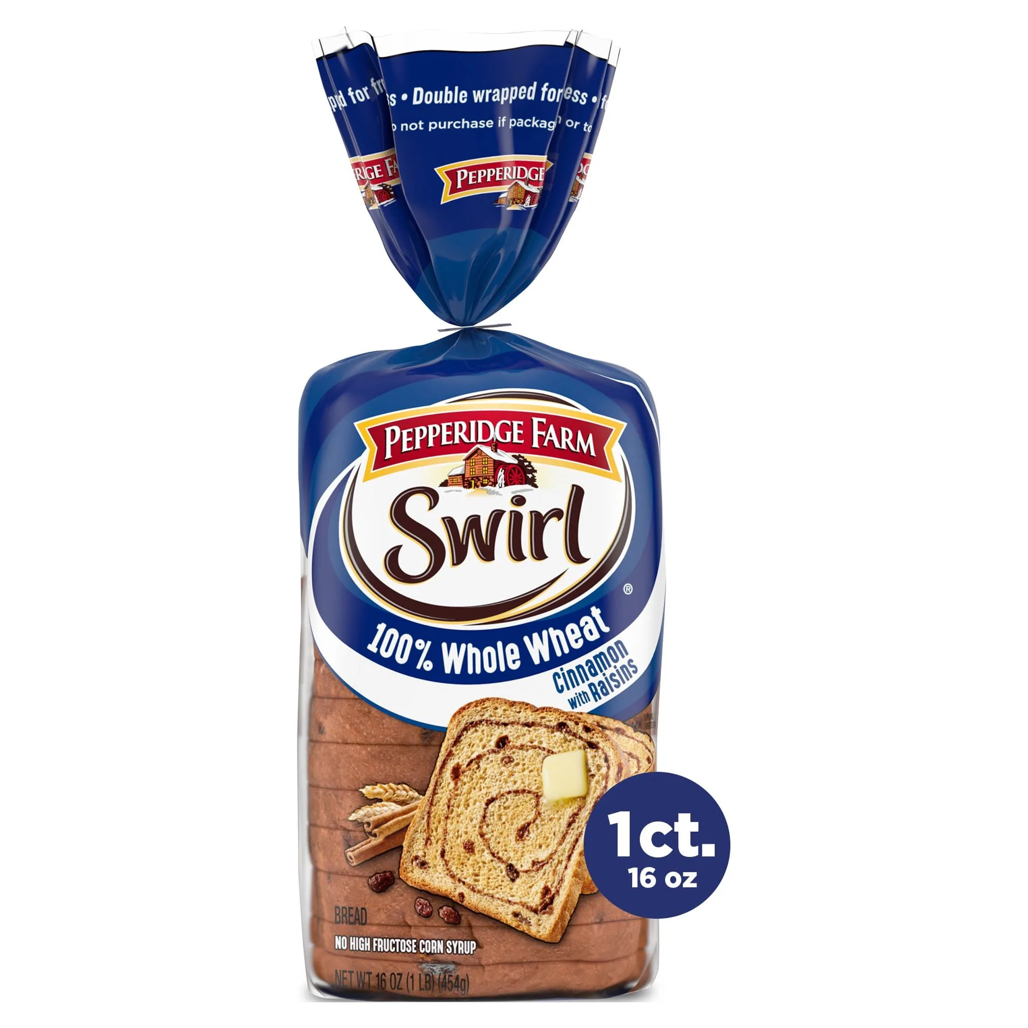 Pepperidge Farm Swirl 100% Whole Wheat Cinnamon with Raisins Breakfast Bread, 16 oz Loaf