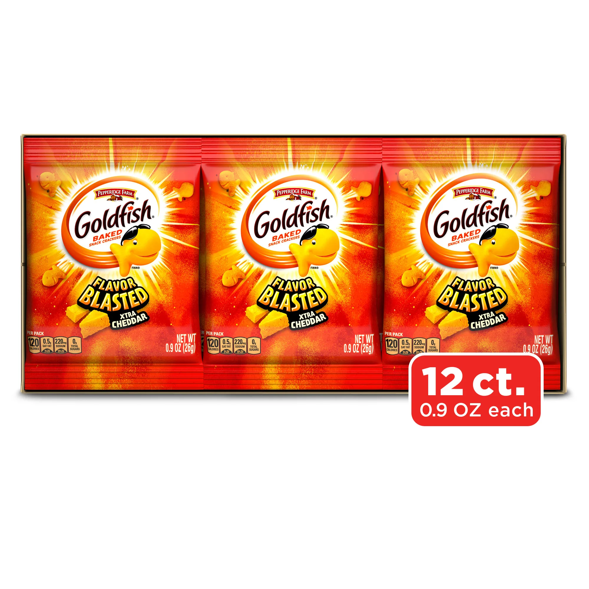 Goldfish Flavor Blasted Crackers, Xtra Cheddar Snack Packs, 12 Count Multipack