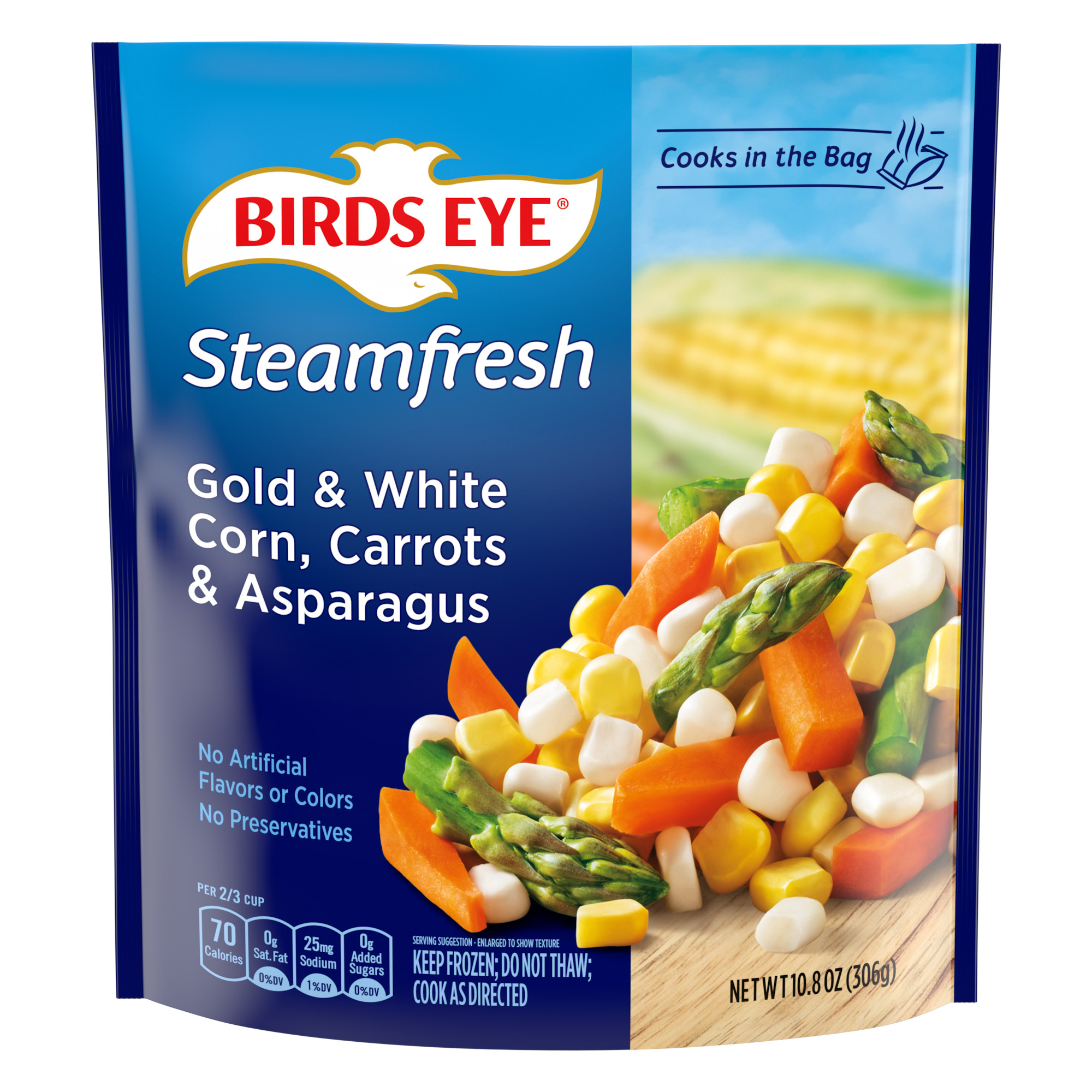 Birds Eye Steamfresh Gold & White Corn, Carrots & Asparagus, Frozen, 10.8 oz