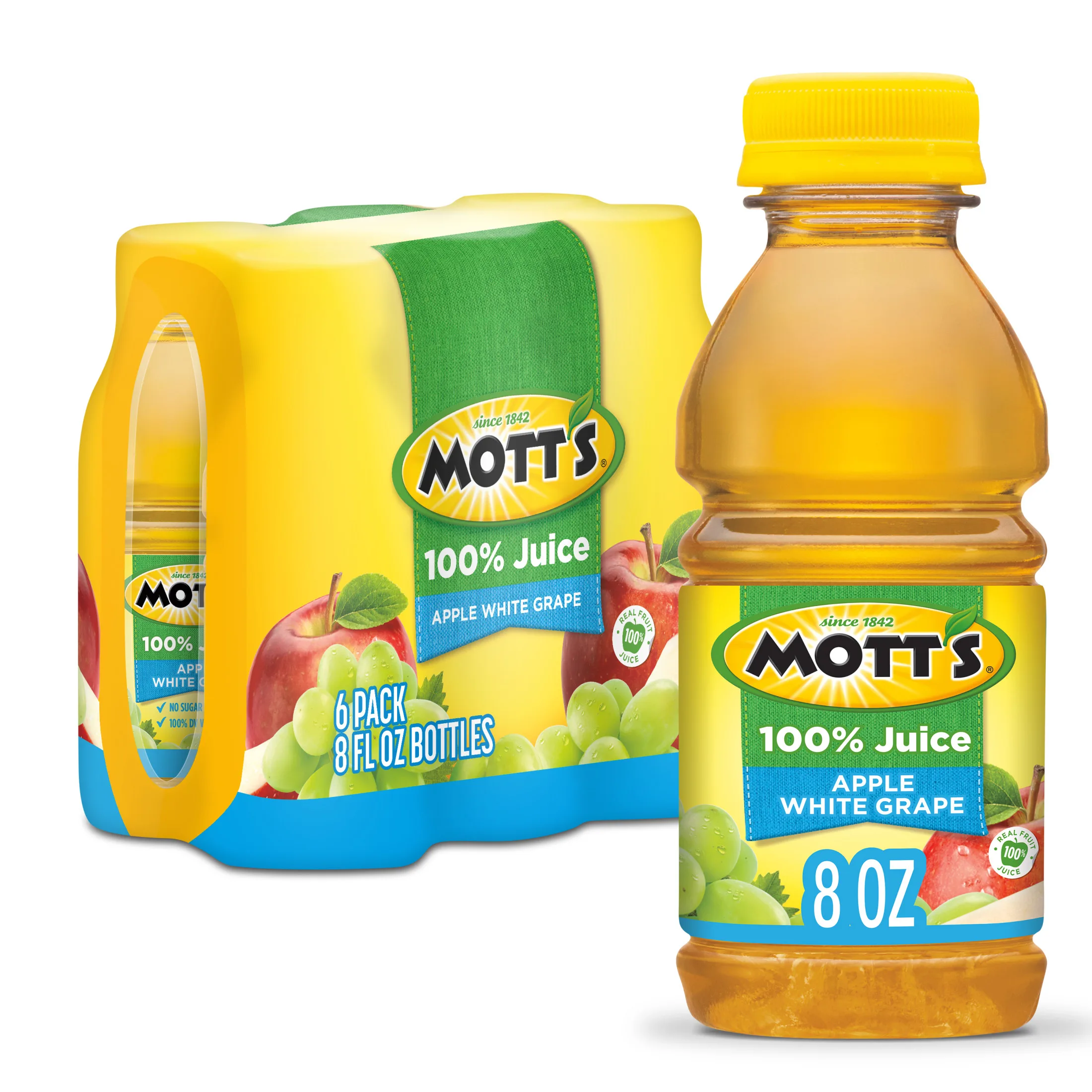 Mott's 100% Juice Apple White Grape Juice, 8 fl oz, 6 Count Bottles