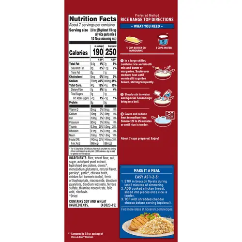 Rice-A-Roni Chicken Rice & Vermicelli Mix Packaged Meal, Family Size, Shelf-stable 13.8 oz Box thumbnail 4