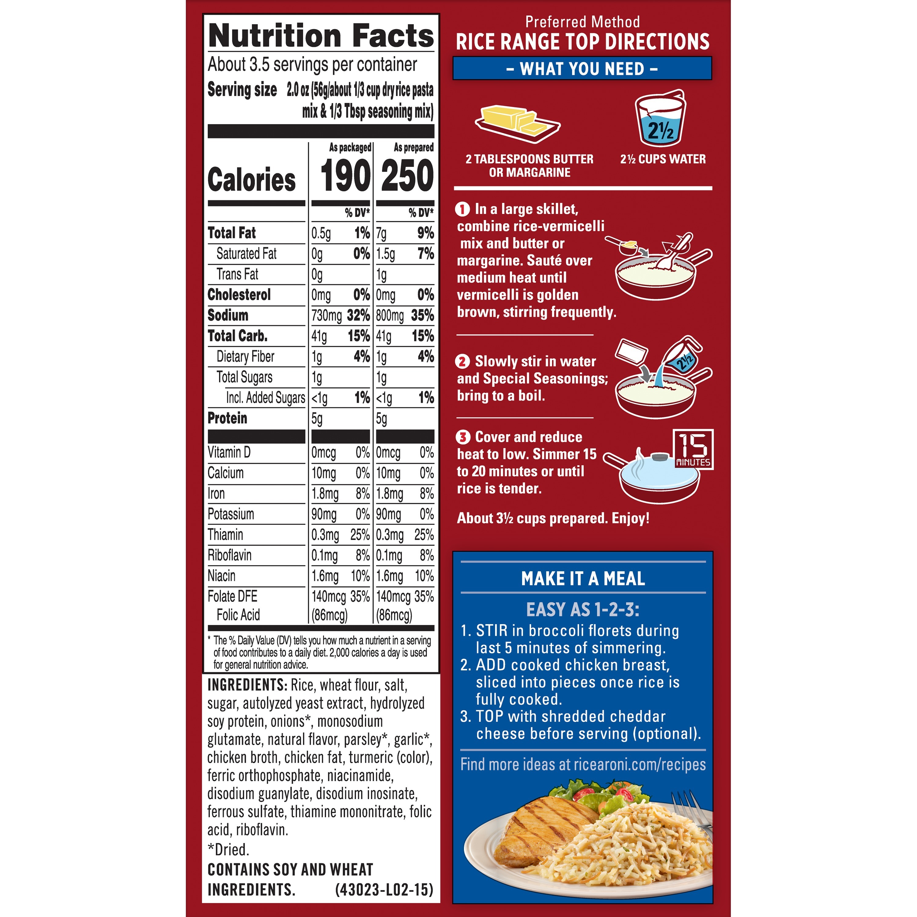 Rice-A-Roni Chicken Broth and Herbs Flavor Rice & Vermicelli Packaged Meal, Shelf-Stable 6.9 oz Box thumbnail 3