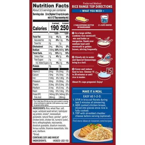 Rice-A-Roni Chicken Broth and Herbs Flavor Rice & Vermicelli Packaged Meal, Shelf-Stable 6.9 oz Box thumbnail 3
