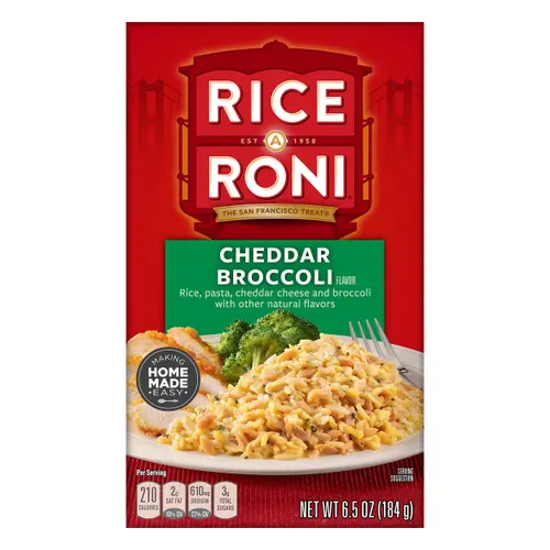 Rice-A-Roni Cheddar Broccoli Flavor Rice, 6.5 oz Cardboard Box, Packaged Meal, Dry Uncooked Rice