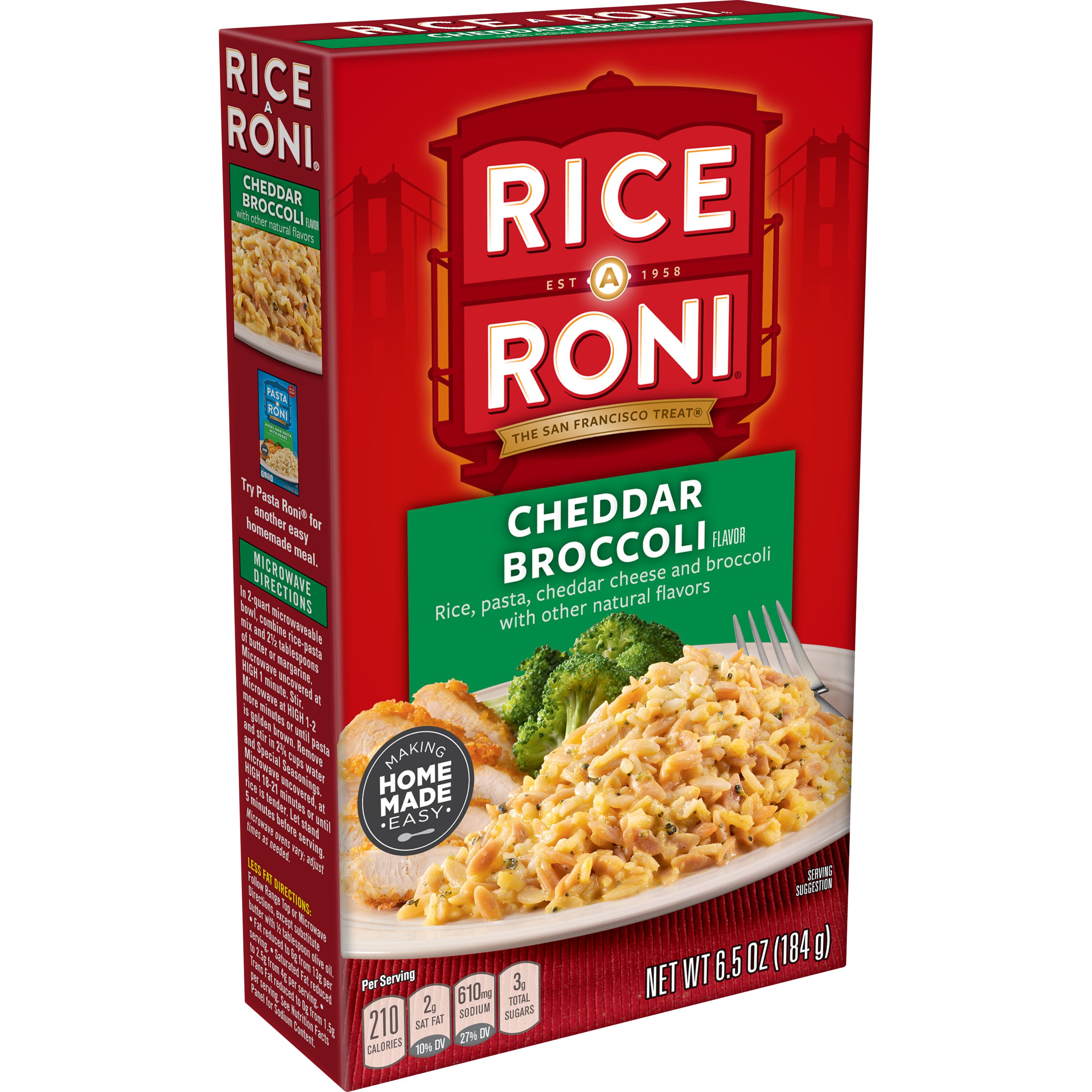 Rice-A-Roni Cheddar Broccoli Flavor Rice, 6.5 oz Cardboard Box, Packaged Meal, Dry Uncooked Rice thumbnail 2