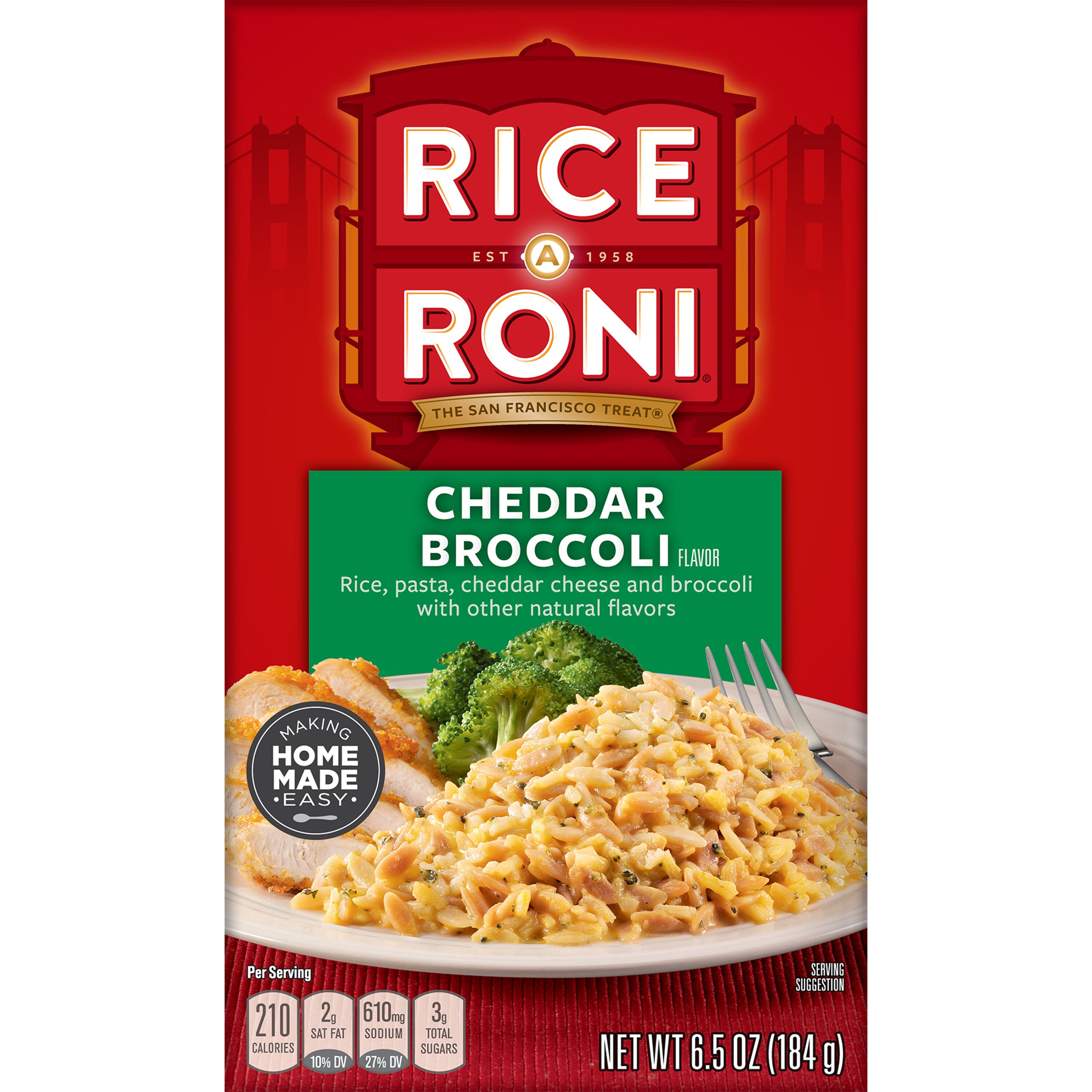 Rice-A-Roni Cheddar Broccoli Flavor Rice, 6.5 oz Cardboard Box, Packaged Meal, Dry Uncooked Rice thumbnail 3