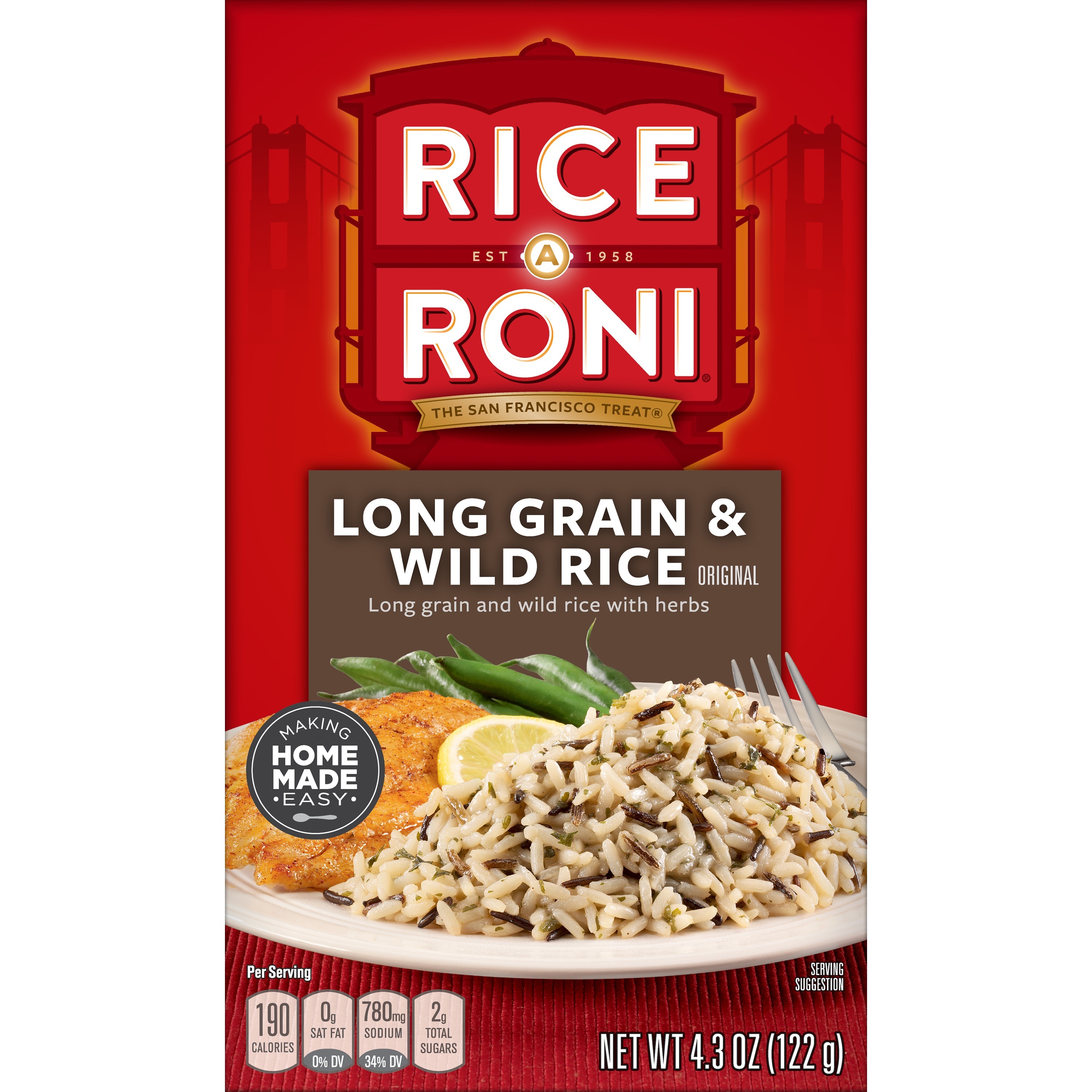Rice-A-Roni Long Grain & Wild Rice Mix Packaged Meal, 4.3 oz Shelf-Stable Box