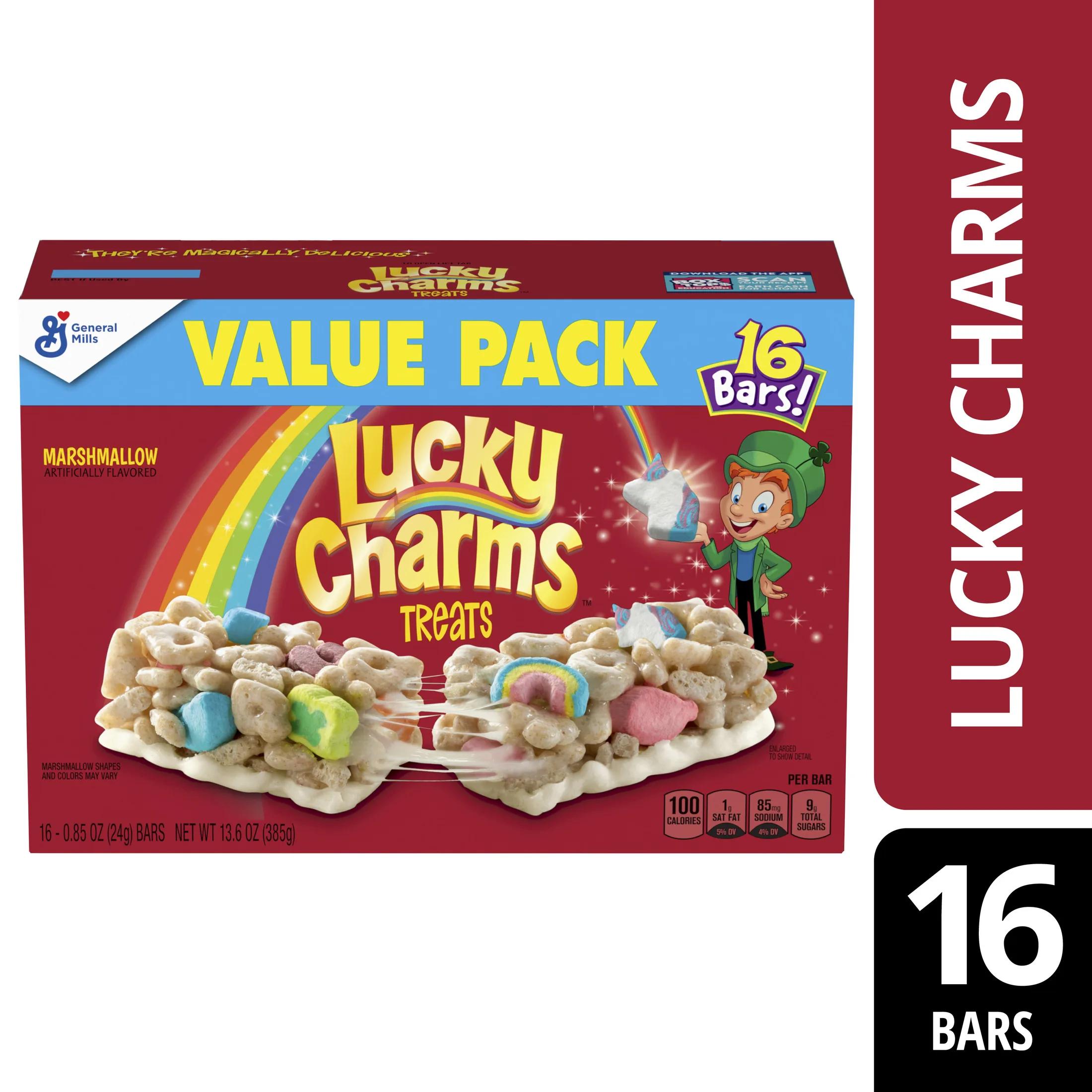 Lucky Charms Breakfast Cereal Treat Bars, Snack Bars, Value Pack, 16 Ct