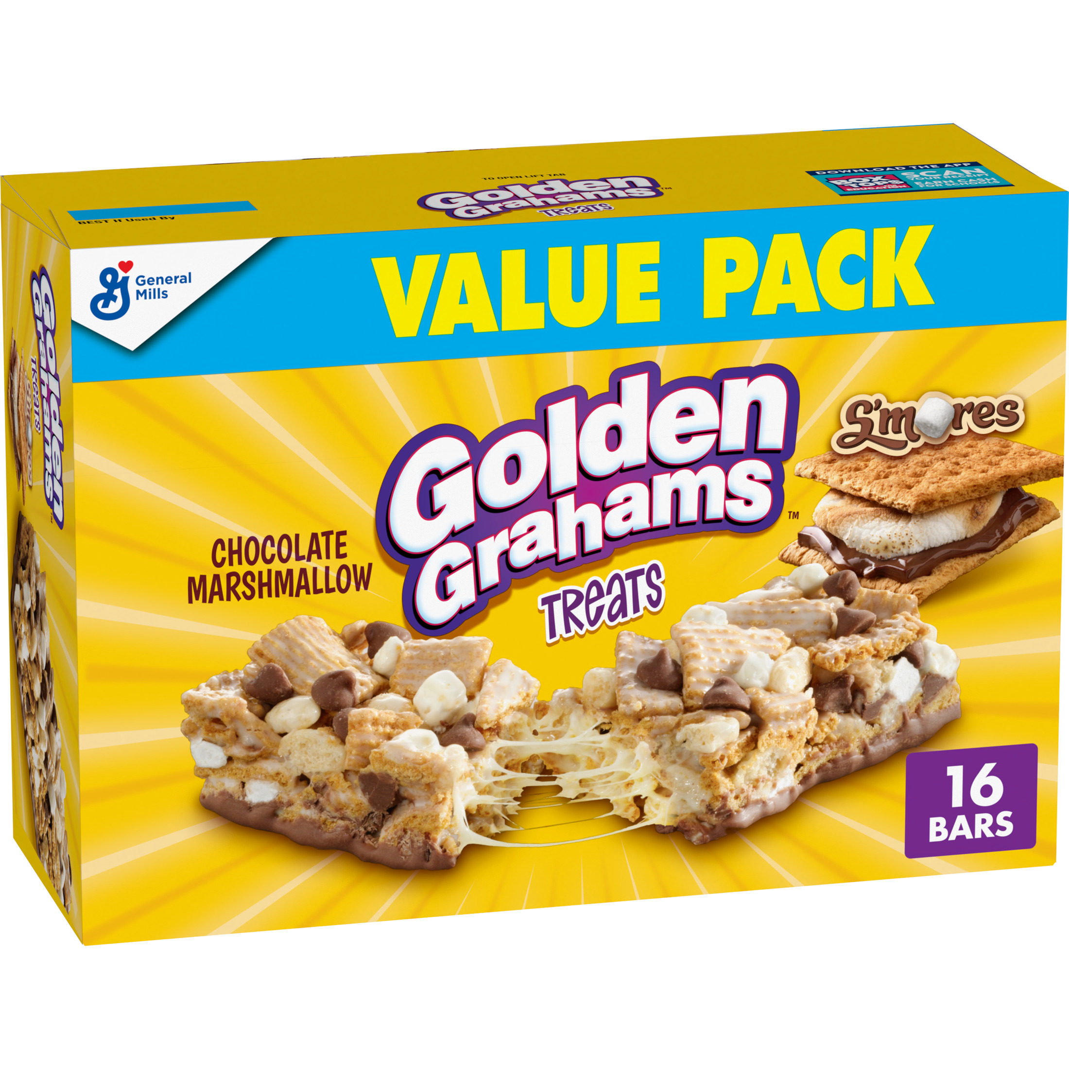 Golden Grahams Breakfast Cereal Treat Bars, S'mores, Snack Bars, 16 Ct