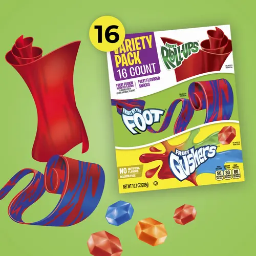 Fruit Roll-Ups, Fruit by the Foot, Gushers, Snacks Variety Pack, 16 Ct, 10.2 oz thumbnail 4