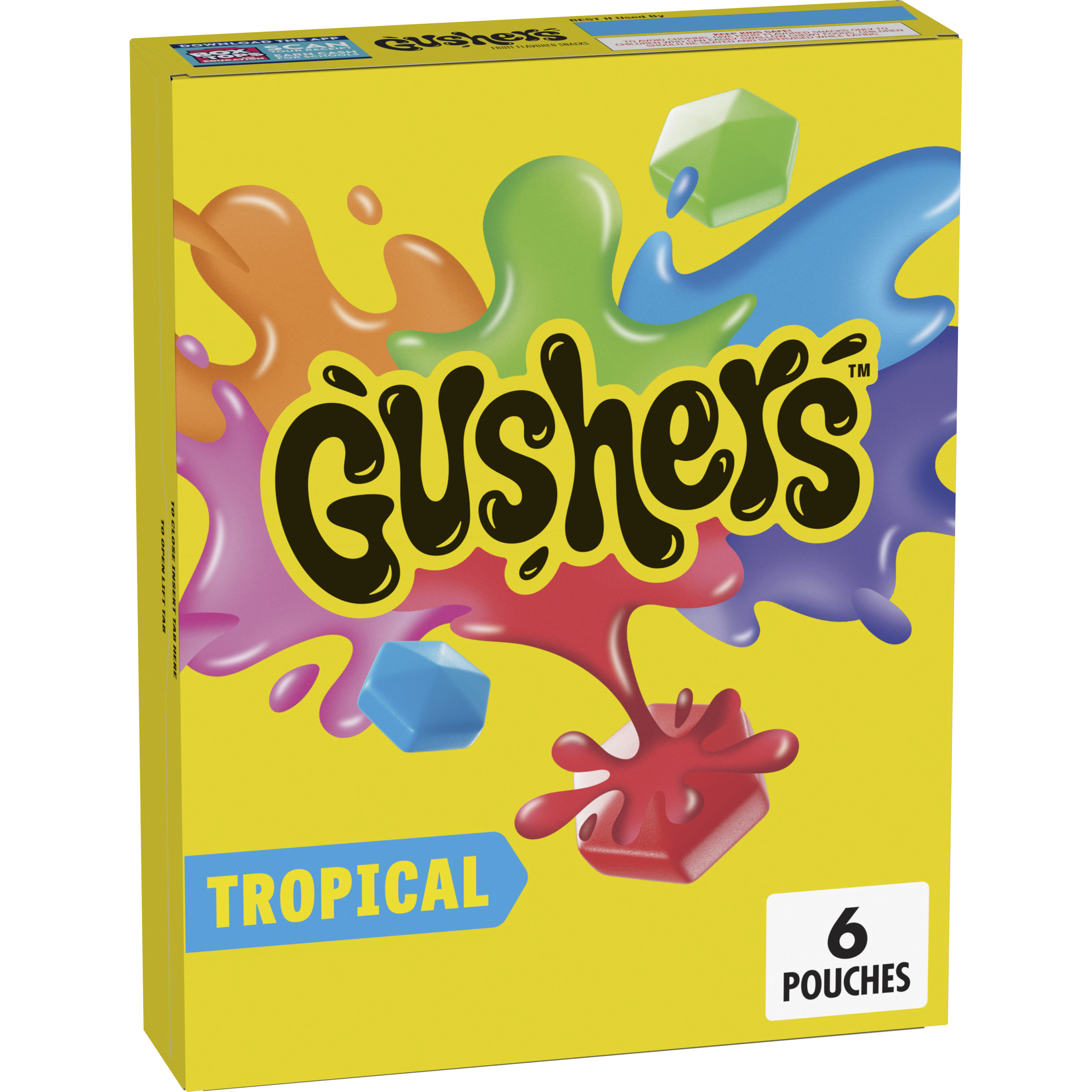 Gushers Fruit Flavored Snacks, Tropical Fruit Flavor, 6 Pouches, 4.8 oz