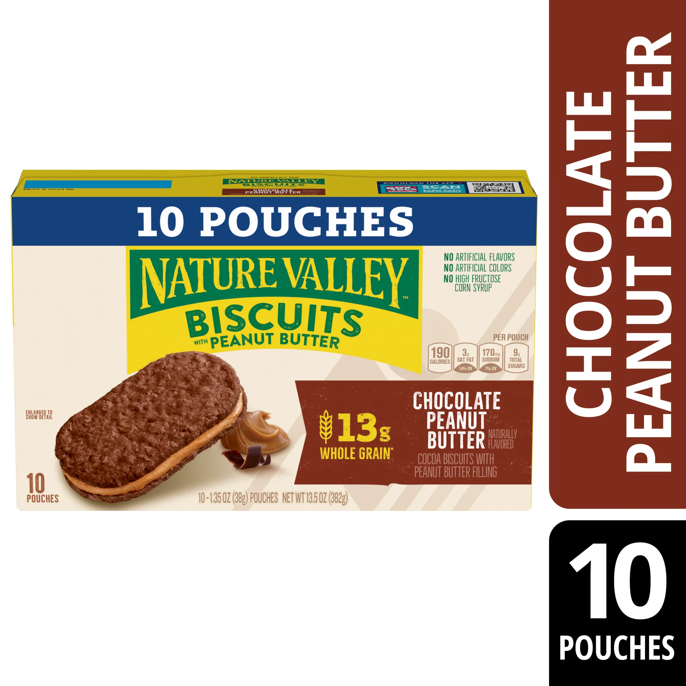 Nature Valley Biscuit Sandwiches, Chocolate Peanut Butter Value Pack, 10 Bars, 13.5 oz