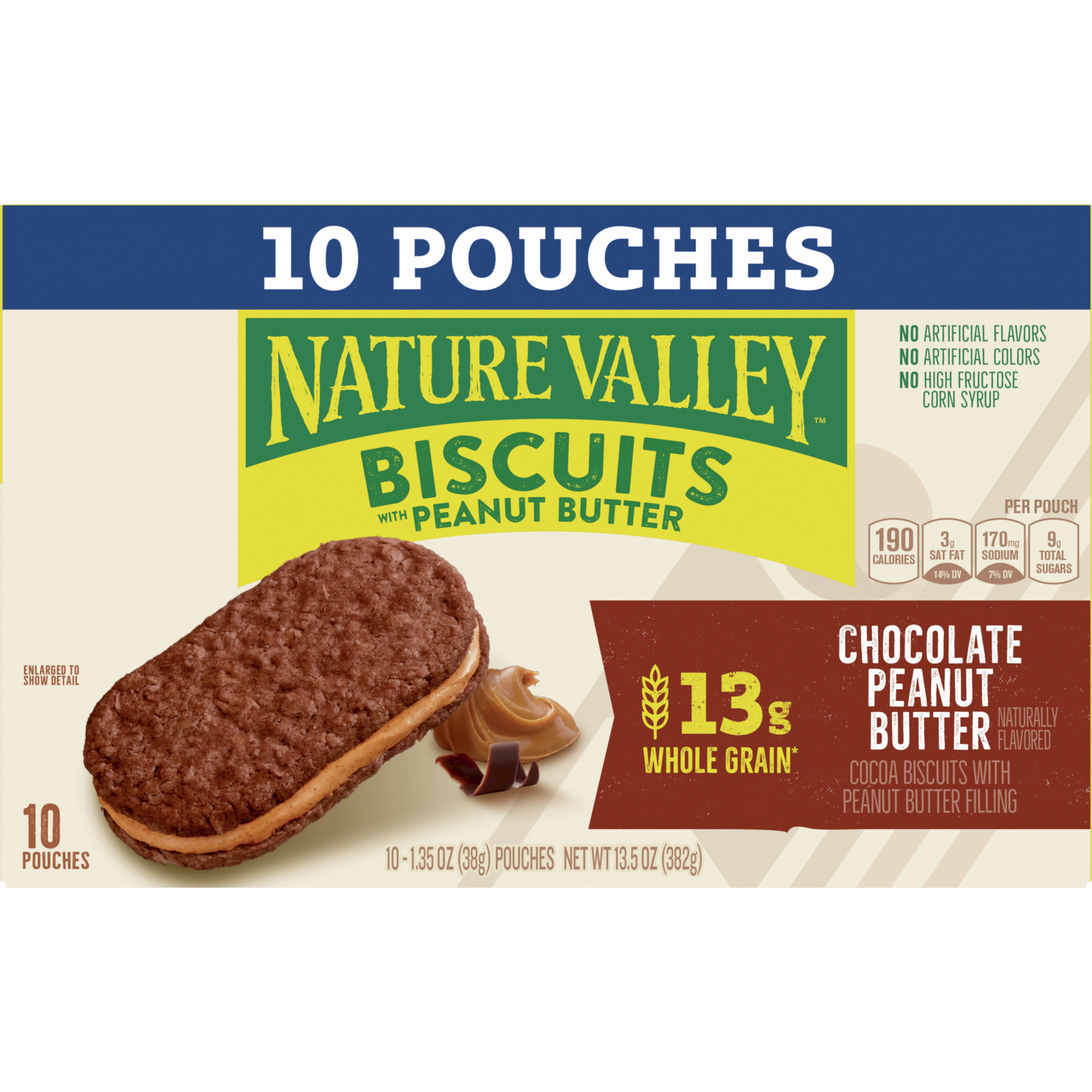 Nature Valley Biscuit Sandwiches, Chocolate Peanut Butter Value Pack, 10 Bars, 13.5 oz thumbnail 2