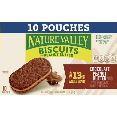 Nature Valley Biscuit Sandwiches, Chocolate Peanut Butter Value Pack, 10 Bars, 13.5 oz thumbnail 2