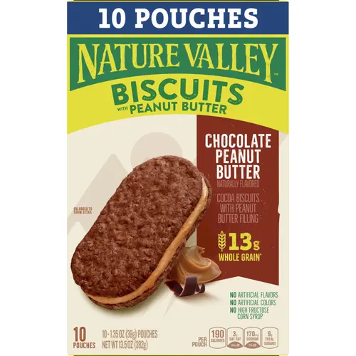 Nature Valley Biscuit Sandwiches, Chocolate Peanut Butter Value Pack, 10 Bars, 13.5 oz thumbnail 4