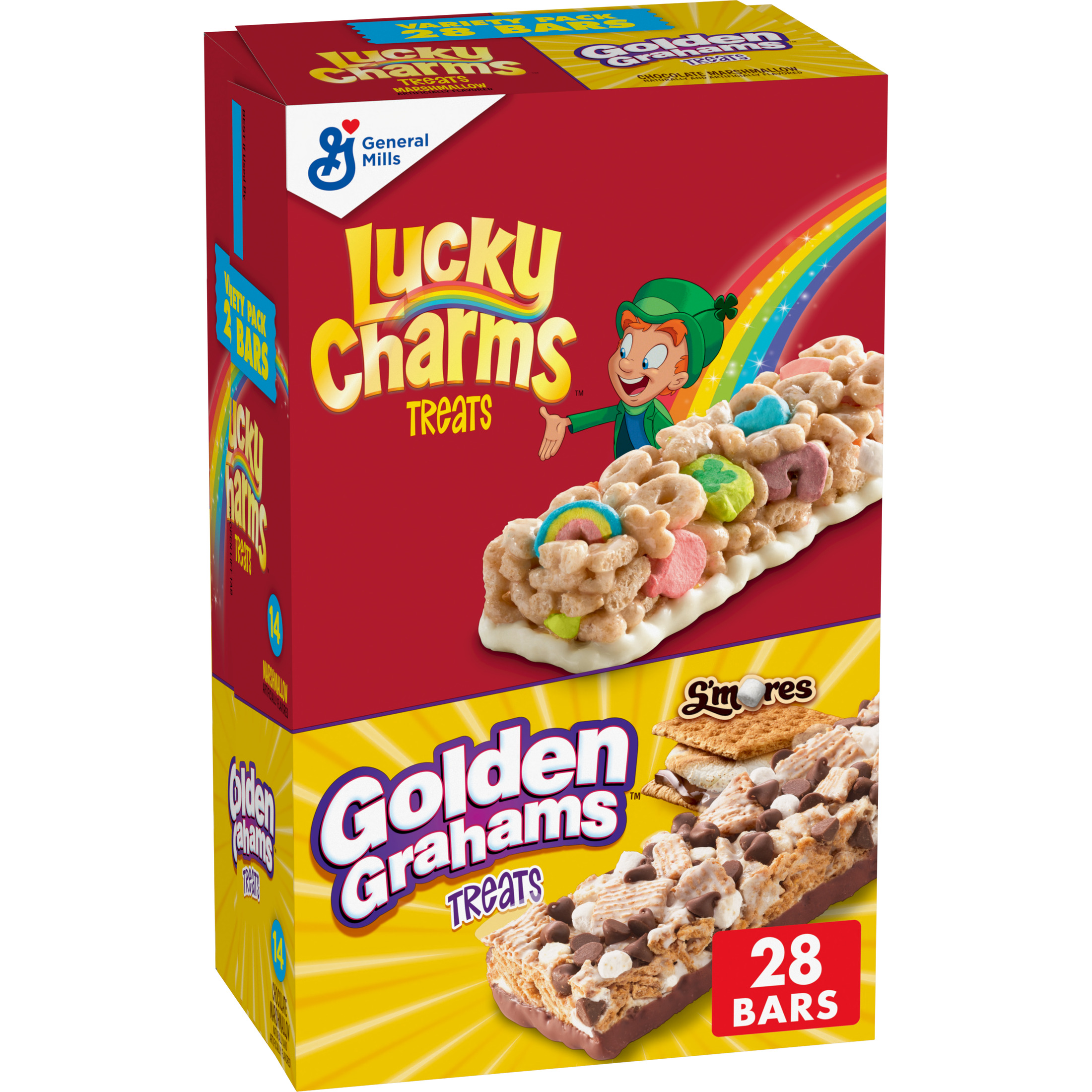 Golden Grahams Lucky Charms Breakfast Cereal Treat Bars Variety Pack, 28 Ct