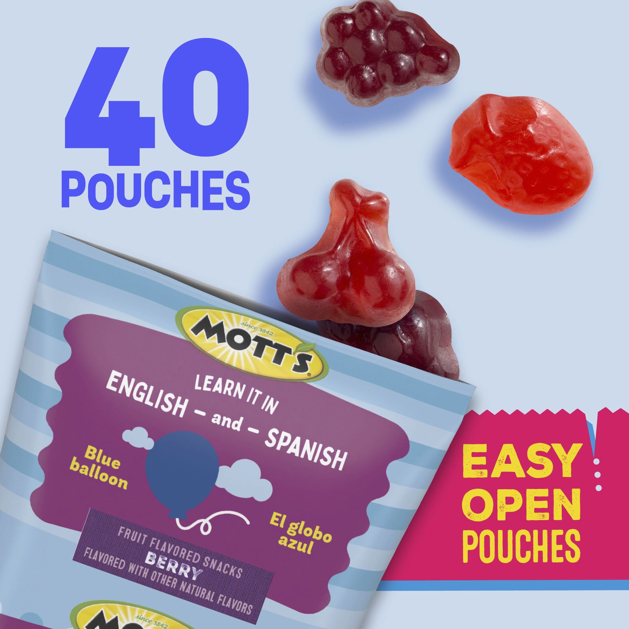Mott's Fruit Flavored Snacks, Berry, Gluten Free Snack, Family Pack, 40 Ct, 32 oz thumbnail 3