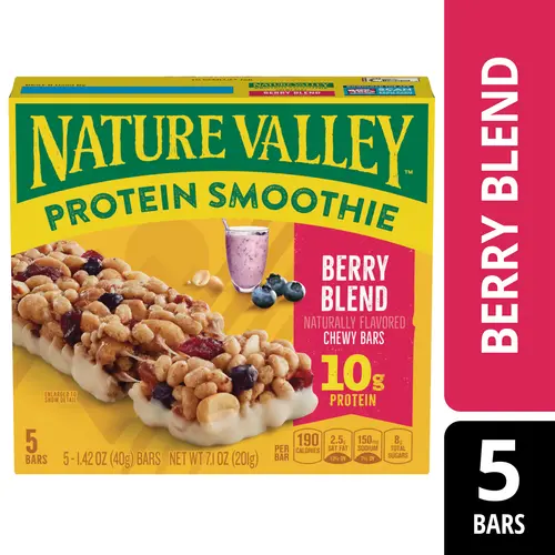 Nature Valley Protein Smoothie Chewy Snack Bars, Berry Blend Protein Bars, 5 Bars, 7.1 oz