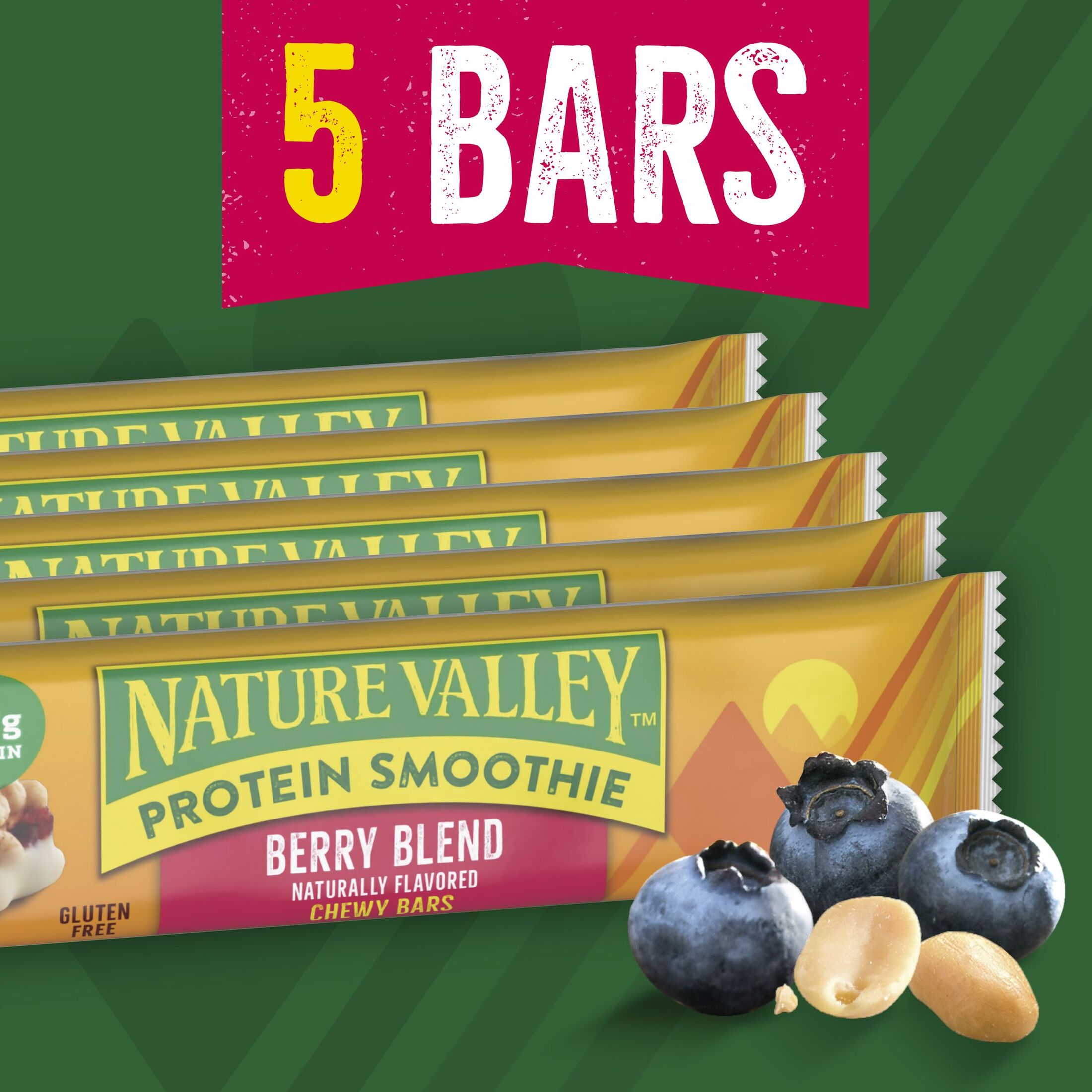 Nature Valley Protein Smoothie Chewy Snack Bars, Berry Blend Protein Bars, 5 Bars, 7.1 oz thumbnail 2
