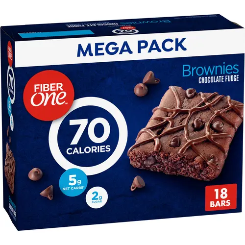 Fiber One 70 Calorie Brownies, Chocolate Fudge, Snack Bars, Mega Pack, 18 Bars, 16 oz