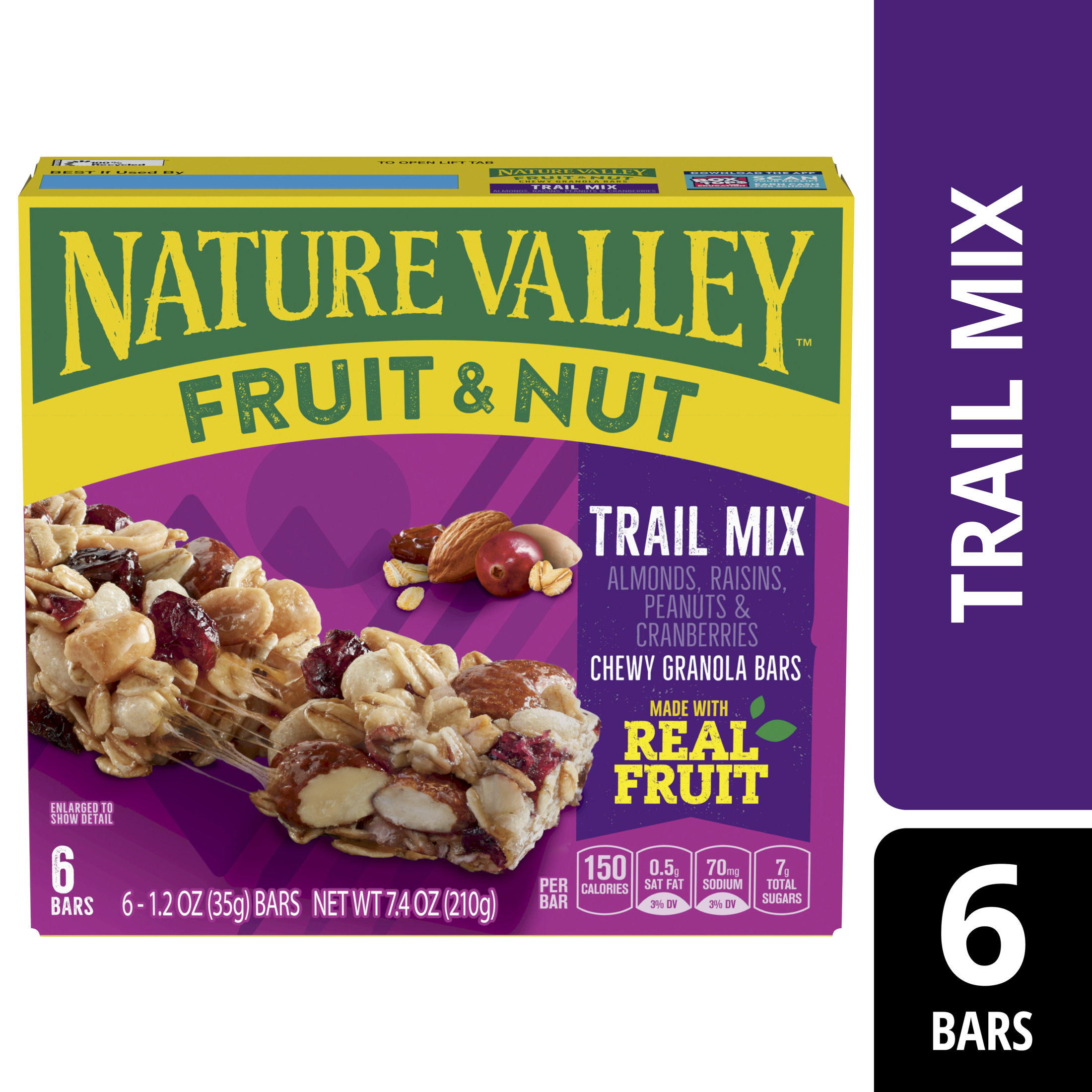 Nature Valley Chewy Fruit and Nut Granola Bars, Trail Mix, 6 Bars, 7.4 oz
