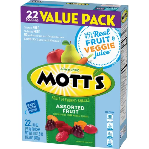 Mott's Fruit Flavored Snacks, Assorted Fruit, Gluten Free, Value Pack, 22 Pouches, 17.6 oz thumbnail 3