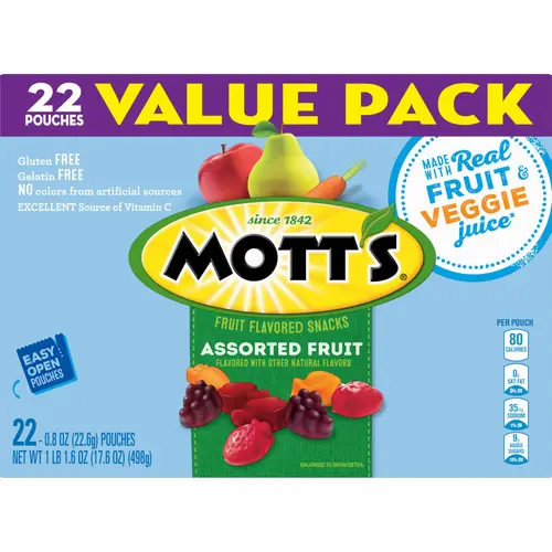 Mott's Fruit Flavored Snacks, Assorted Fruit, Gluten Free, Value Pack, 22 Pouches, 17.6 oz thumbnail 4