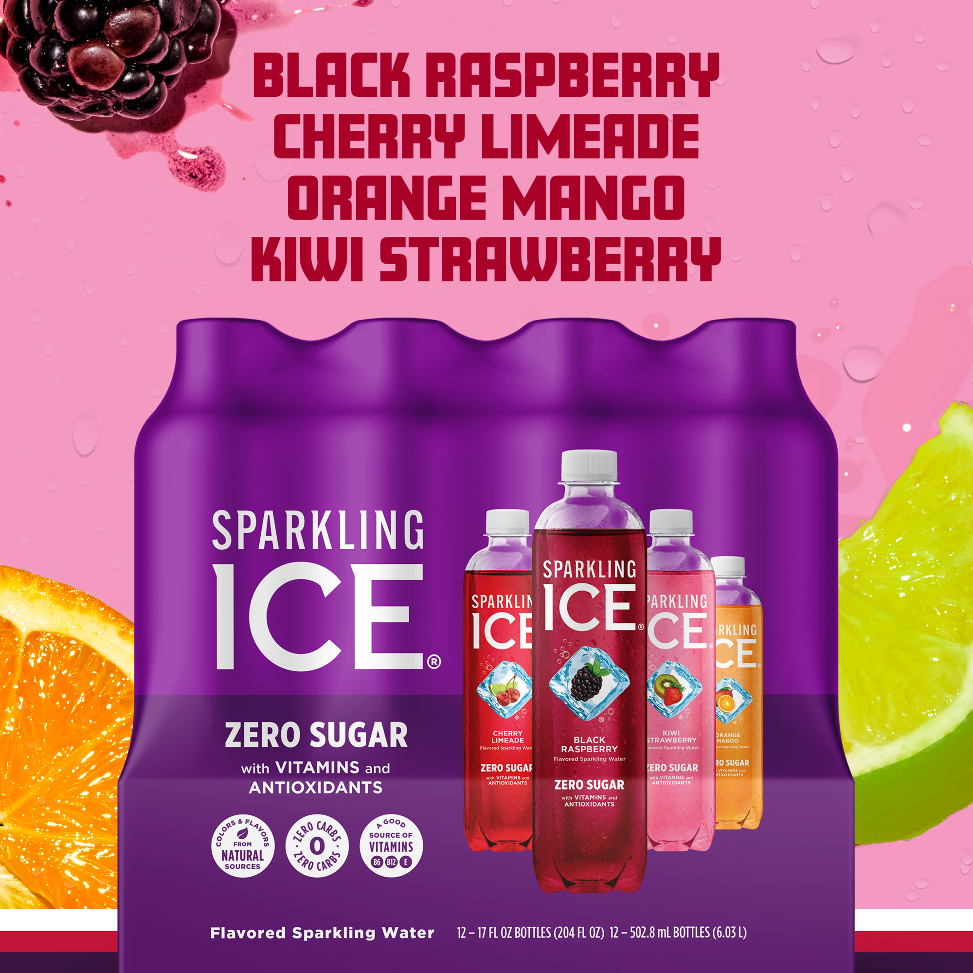 Sparkling Ice Purple Variety Pack, Flavored Sparkling Water, 17 fl oz, 12 count thumbnail 3
