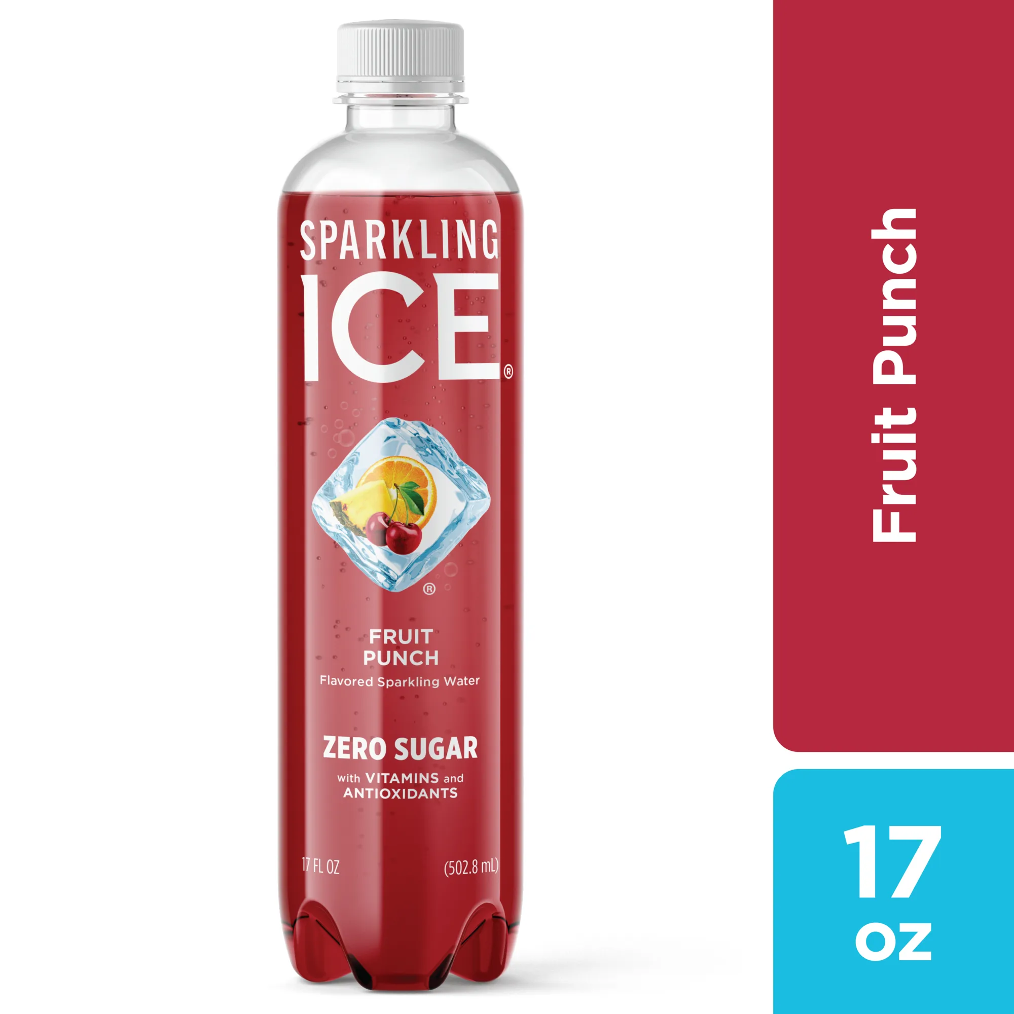 Sparkling Ice Zero Sugar Flavored Sparkling Water, Fruit Punch Sparkling Water, 17 fl oz Plastic Bottle, Allergens Not Contained