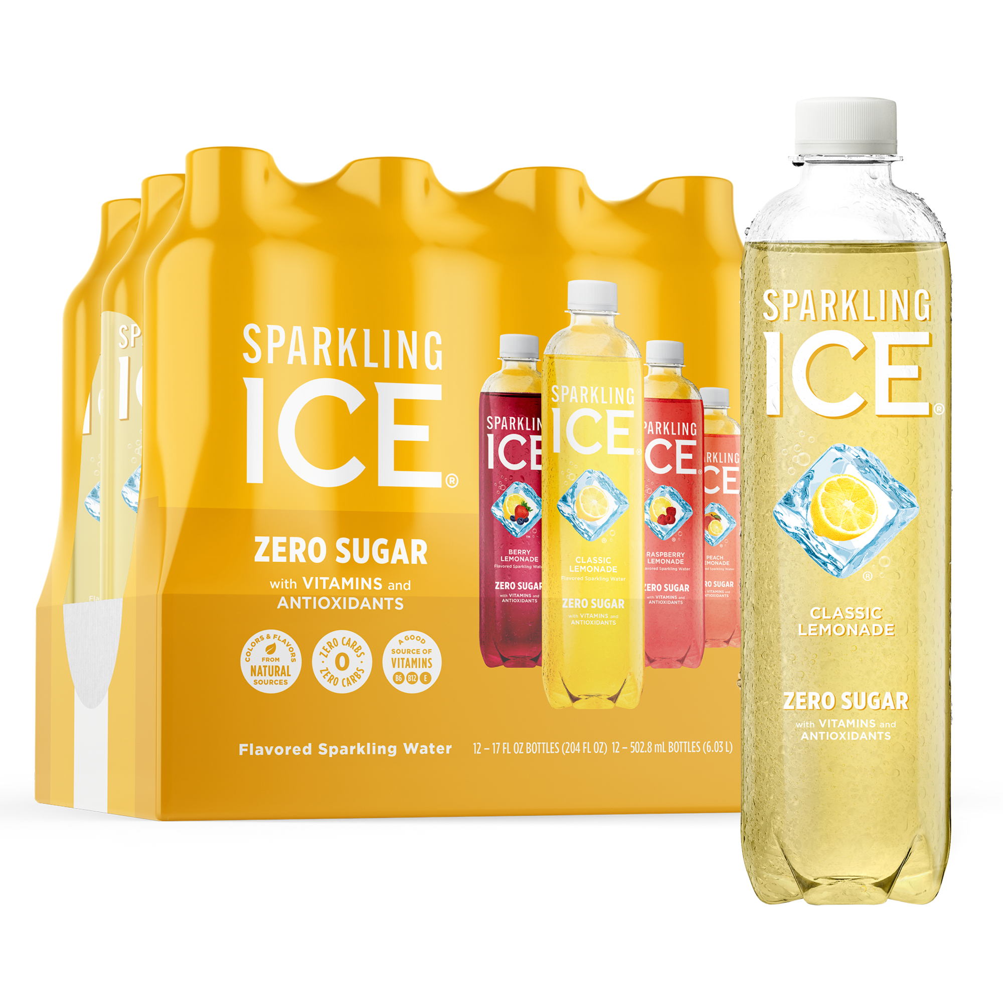Sparkling Ice Lemonade Variety Pack, Flavored Sparkling Water, 17 fl oz, 12 count